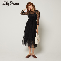 Lily Brown Autumn and Winter Lace see-through three-point sleeve dress LWFO194001