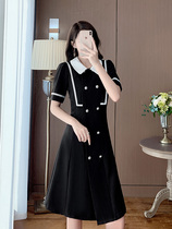 2021 summer black net red dress female navy collar waist thin a character temperament sweet short sleeve skirt