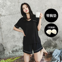 Modale Sleepwear Woman Summer Thin student Han version loose Short sleeves Two sets with chest cushion can be worn outside the home clothes