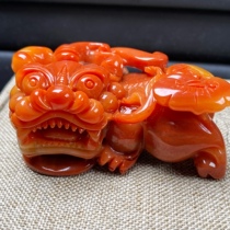 Yunnan Huanglong Jade overlord Pixiu handle play piece Natural Longling eggplant mountain material A red luck Yin and yang foot handmade