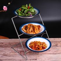 Ming stall dish bracket Creative hotel artistic conception cold dish plate Stainless steel display rack Hot pot shop three-layer rack buffet