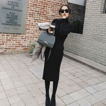 Original single Italian womens clothing cut elevation collar sweater female outwear Temperament Dress Code Style Closedown slim knit dress