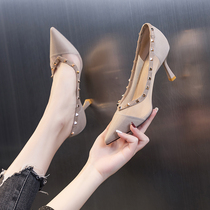 Fataway High heels Girls 2022 Spring new spring paragraph 100 hitch and shallow mouth Custard Net Yarn Willow Nail Single Shoes