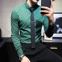 Inlen Wind Shirt Male long sleeve fit Korean version trendy groom wedding pure color shirt for men Business Fashion Inch