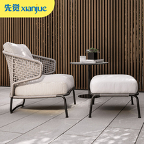 Outdoor rattan small table and chairs villa garden open-air balcony European-style leisure original design reclining bed rattan sofa combination