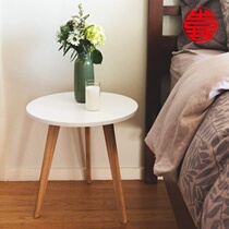 Bedside table Simple side table Modern bed cabinet Nordic log bedroom solid wood bedside cabinet Round mini small cabinet