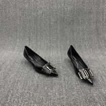  Hot sale European station womens shoes 2020 spring new European goods leather patent leather pointed square buckle thin heel British style low