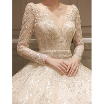 Long Sleeve Advanced Texture Main Wedding Dress 2022 New Bridal Temperament Style Palace Luxury Grand Tug Lavish Rework