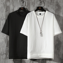 Summer large code loose pure color breathable round collar short sleeves Brief about 100 hitch black thin and bottom Chinese wind men T