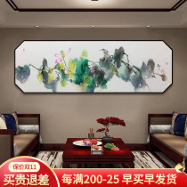 Zen impression lotus flower hand-painted oil painting new Chinese living room sofa octagonal horizontal painting study porch multilateral painting