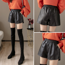 Leather shorts women winter wear 2021 new ladies size autumn and winter burst wide leg pants winter short leather pants