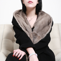 NZ Customized Selloff Cap Bathrobe with water mink fur collar black wool cashmere big coat female high-end fur coat winter