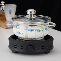 Electric ceramic stove disinfection pot suit thickened heat resistant glass tea washing with cover cup washing induction cooker cooking tea cup disinfection pot