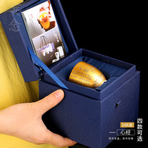 Delusion Handmade gold tea lamp Kung Fu tea cup Master cup Single cup tea cup Pure gold 24K gilt heart Sutra cup