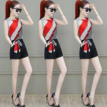 Light cooked little man chiffon two-piece set 2021 summer new womens clothes show high foreign style goddess fan shorts suit tide