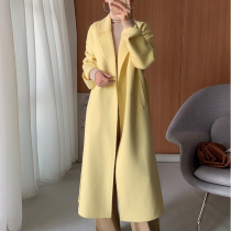 Vatican light goose yellow double-sided cashmere coat women 2021 autumn and winter new candy color medium long woolen coat women