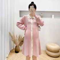 Pregnant Womens Autumn Fashion Long Sleeve Knitted Dress 2021 New Long Size Loose Pregnancy Skirt