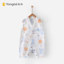 Tongtai jumpsuits for boys and girls baby Summer cotton gauze sleeveless one-piece halter pajamas cotton air-conditioned clothing