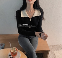 Korea Secondesecon Maruko 10 Fall Winter Womens Lotus Leaf Crochet Collar Petal Buckle Knitted Cardigan
