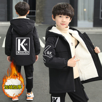 Boy coat autumn winter plus suede 2021 new children CUHK long section thickened cotton clothes foreign air windsurgsomers
