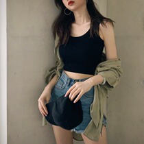 Vanya Black Little Vest Woman Summer New Model with sleeveless hanging and sexy Dew Short Utile Coat