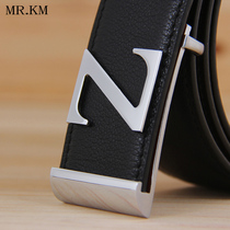 MR KM mens belt smooth buckle waist belt fashion casual middle-aged youth Z character Korean version of cow leather pants with male