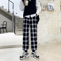 Black and white plaid pants woman loose broadleg autumn winter 2020 new display slim straight cylinder casual bunches with suede sports pants