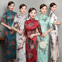 Improved cheongsam dress spring and autumn quarter sleeve improved retro silk daily catwalk banquet cheongsam