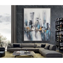 Pure hand painted painting Nordic city architectural living room modern minimal mask decoration painting vertical corridor hanging painting