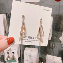 2019 New Tide earrings female temperament Korean personality simple Joker long earrings tassel silver earrings