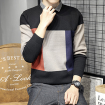 Boarder mens fake two sweater jersey undershirt 2022 autumn winter new plus suede thickened wool weaters Korean version of the knitwear