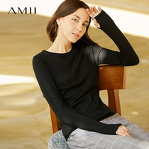 Amii Ole minimalist port taste retro fashion crew neck sweater Autumn and winter base long sleeve sweater red top