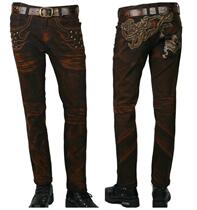 Spot Korean personality retro embroidery Eagle Harley Knight locomotive jeans trousers slim men