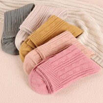 Womens autumn and winter retro thick line mid-tube socks thickened soft and warm mid-long waist sports casual simple pure socks
