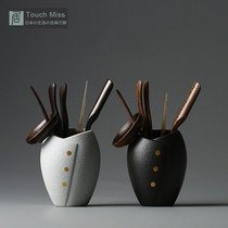 Touch Miss retro simple coarse pottery set of tea set six gentlemen Ebony Ebony ceramic kung fu tea ceremony accessories