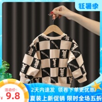 Boys sweatshirt autumn clothing 2021 new foreign air baby round neckline jacket head jacket child long sleeve undershirt handsome tide