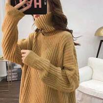 Net red high collar sweater female loose outside wearing autumn and winter inner lap Lazy Wind Thickened Jacketing Heaps pile collar needlework blouses