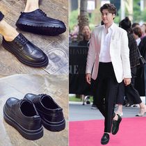 Boomer mens shoes 2022 new Korean version trendy mens business casual inside heightening black Inn Bloc leather shoes