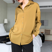  JACOOBS deciduous yellow satin shirt female design sense niche oversize loose mind spring and autumn long-sleeved