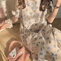 Sweet little cute sisters male friend love series ~ ins sweet Japanese floral cotton gauze nightgown womens short sleeve pajamas