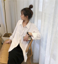 White shirt female design sense niche 2021 New Korean loose versatile super fire long sleeve white shirt coat