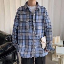 Plaid shirt mens long-sleeved Korean version of the trend net red is very wild top ruffian handsome retro Hong Kong style pure pe ア ア ア ア p p p p p p p