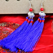 Original Yunnan Minority Wind Ornaments Retro Flow Su Long Life Lock Hand Woven Earrings Earrings