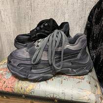 ins Super Fire father shoes mens leather thick bottom increased Korean tide spring and autumn Black Sports Leisure