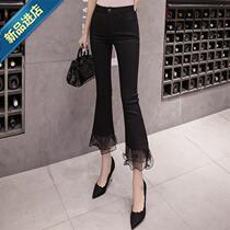  Casual pants womens 2020 spring fashion h wild high-waisted lace fungus edge split micro-horn nine-point pants