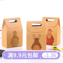 Retro Kraft paper gift box Santa elk cartoon gift packaging hand-carrying candy small paper box