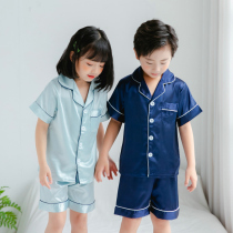 Childrens pajamas summer thin boys and girls imitation silk short-sleeved shorts home clothes baby parent-child suit