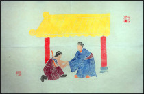 Stele rubbings 70s colored Tuo Han painting murals old rubbings and study tea room elegant decoration