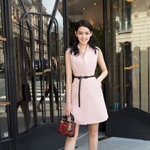 Thai Tide brand fashion celebrity pink collar dress fragrant grandmother temperament sleeveless vest lace up niche dress