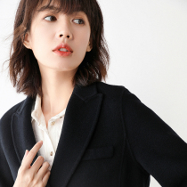 Double sided cashmere suit jacket woman loose double-row buckle commuter Korean version mountain cashmere black western suit 2021 autumn and winter